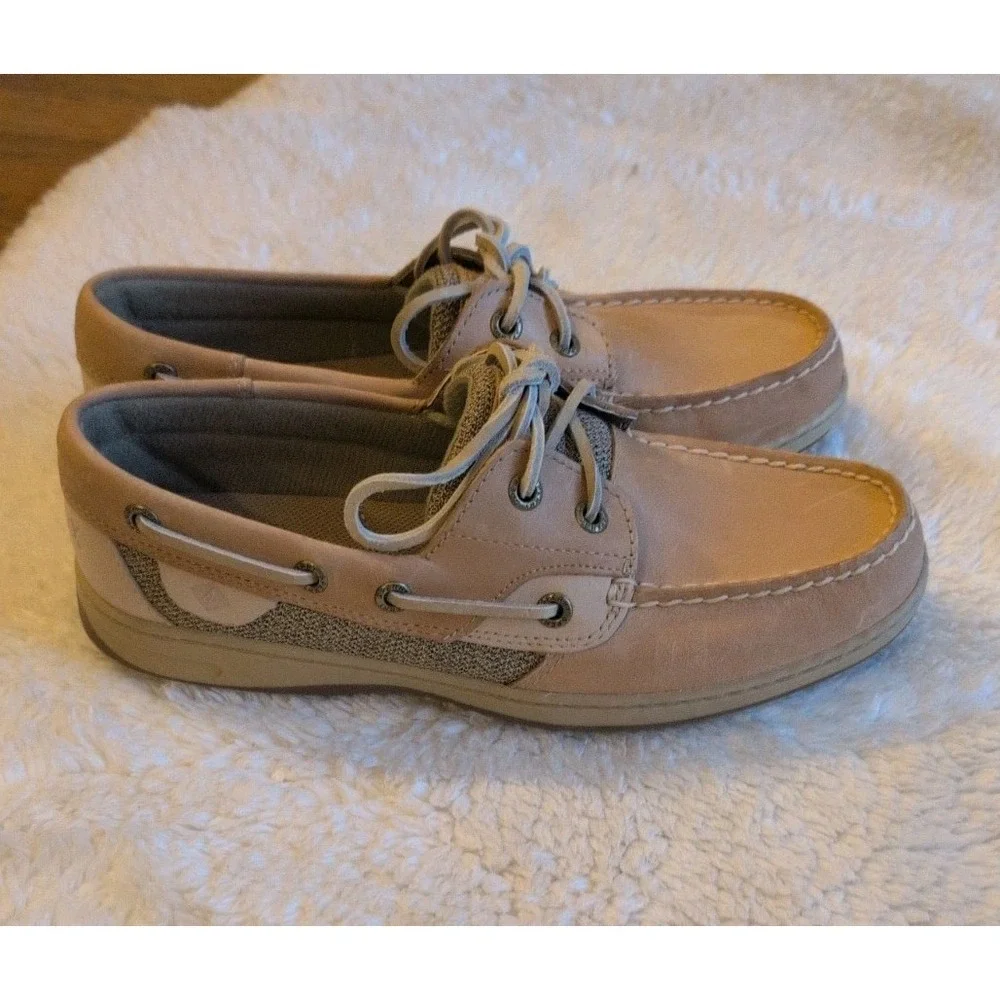 New Sperry Top Sider Bluefish 2 Eye Boat Shoes Linen Oat Womens Sz 7.5 M 9276619